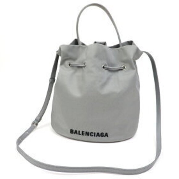 Balenciaga Wheel Drawstring Bucket Bag Gray Nylon Top Handle Crossbody - Picture 9 of 14